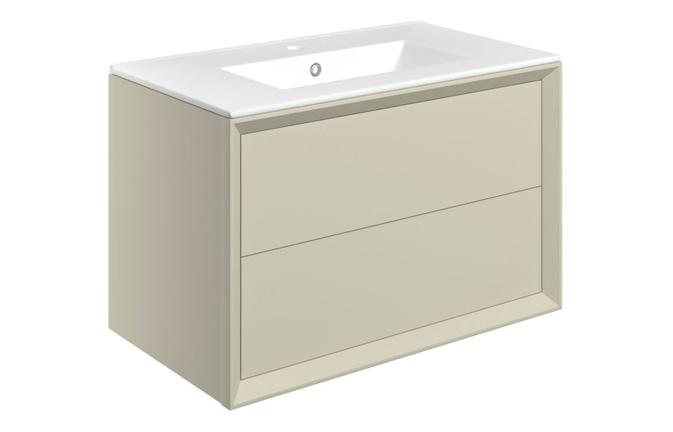 Opulent Kenilworth 810mm Wall Hung 2 Drawer Basin Unit and 1 Tap Hole Thin Edge Basin - Matt Cotton (OBC108466)