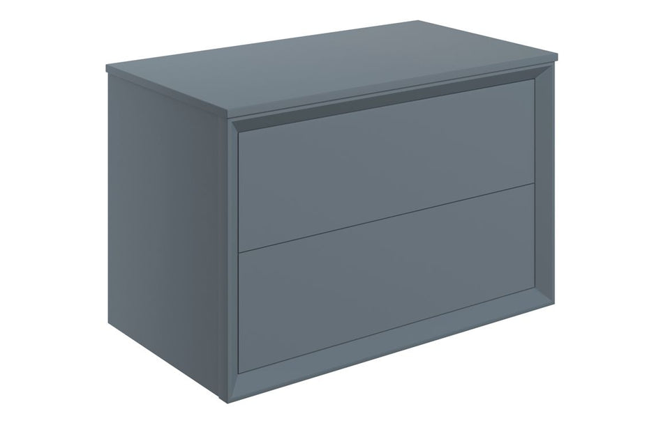 Opulent Kenilworth 810mm Wall Hung 2 Drawer Basin Unit and Top - Matt Storm Blue (OBC108474)
