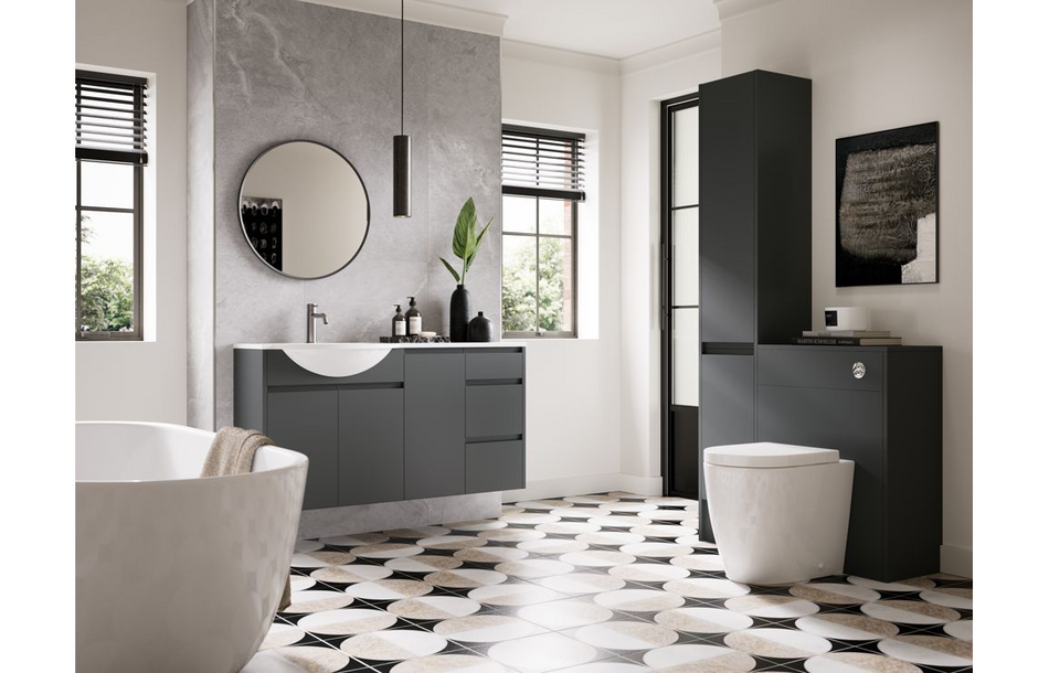 Opulent Kimmy 1536mm Standard Basin, WC and 1 Door Unit Pack - Matt Graphite Grey / Grey Cabinet (OBC110082)