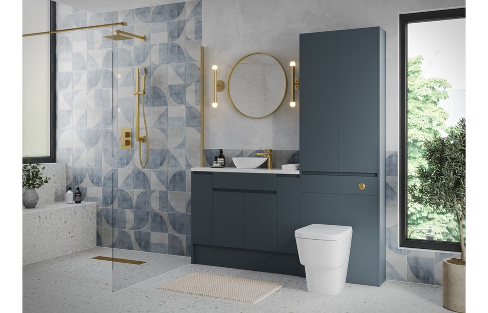 Opulent Kimmy 200mm Slim Base Unit - Matt Arley Blue / Oak Cabinet (OBC110310)