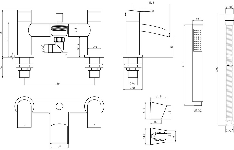 Opulent Kisdon Bath Shower Mixer - Chrome (OBC105745)