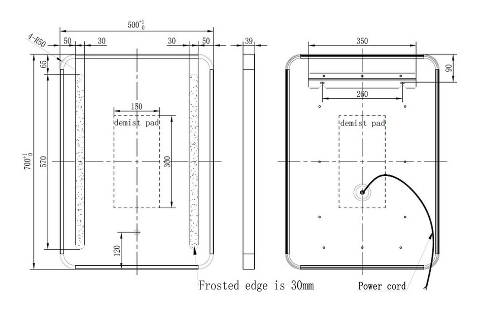 Opulent Kiwi 500x700mm Rounded Front-Lit LED Mirror - Brushed Bronze (OBC109010)