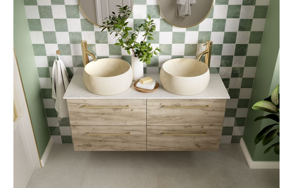 Opulent Leo 1180mm Wall Hung 2 Drawer Basin Unit Run - No Top - Oak (OBC107494)