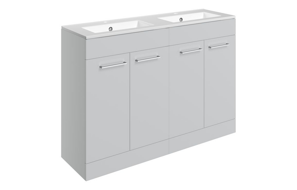 Opulent Leo 1210mm Floor Standing 4 Door Basin Unit and 2 Tap Hole Thin Edge Basin - Grey Gloss (OBC111365)