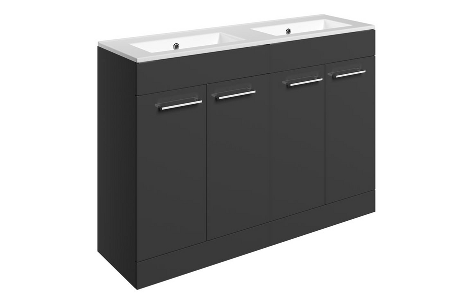 Opulent Leo 1210mm Floor Standing 4 Door Basin Unit and No Tap Hole Thin Edge Basin - Anthracite Gloss (OBC111358)