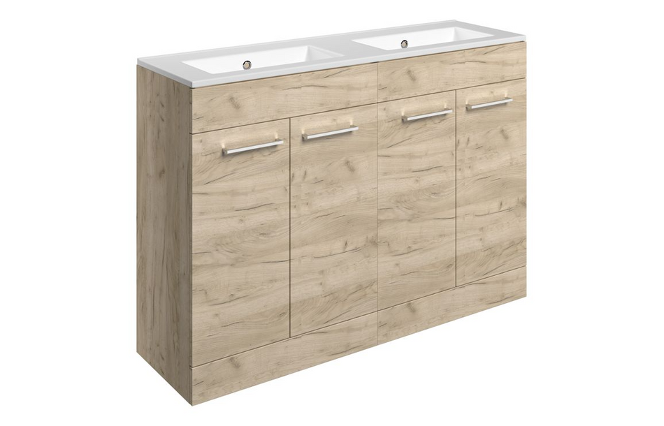 Opulent Leo 1210mm Floor Standing 4 Door Basin Unit and No Tap Hole Thin Edge Basin - Oak (OBC111359)