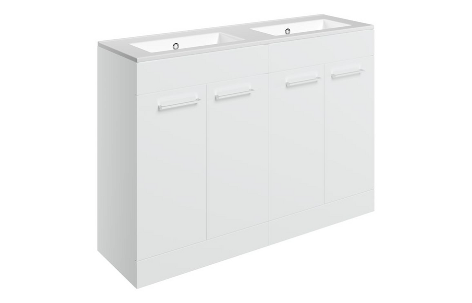 Opulent Leo 1210mm Floor Standing 4 Door Basin Unit and No Tap Hole Thin Edge Basin - White Gloss (OBC111356)
