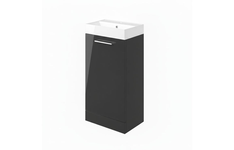 Opulent Leo 410mm Floor Standing 1 Door Basin Unit and 1 Tap Hole Basin - Anthracite Gloss (OBC103316)