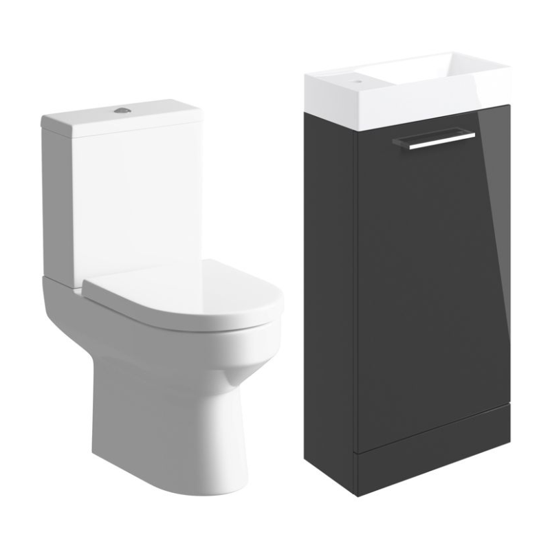 Opulent Leo 410mm Floor Standing Basin Unit and Close Coupled Toilet Pack - Anthracite Gloss (OBC108115)