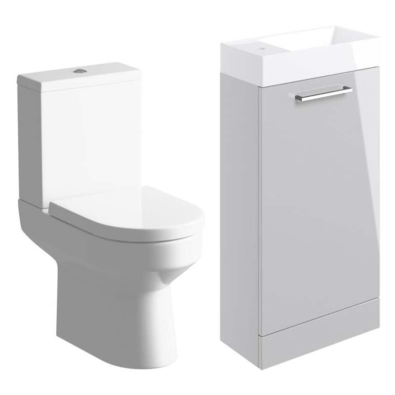 Opulent Leo 410mm Floor Standing Basin Unit and Close Coupled Toilet Pack - Grey Gloss (OBC108116)