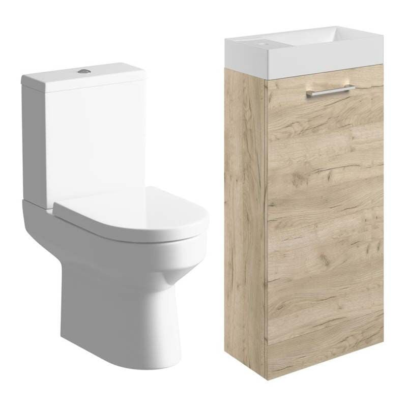 Opulent Leo 410mm Floor Standing Basin Unit and Close Coupled Toilet Pack - Oak (OBC108118)