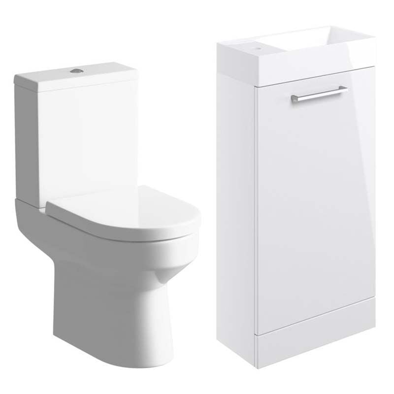 Opulent Leo 410mm Floor Standing Basin Unit and Close Coupled Toilet Pack - White Gloss (OBC108117)