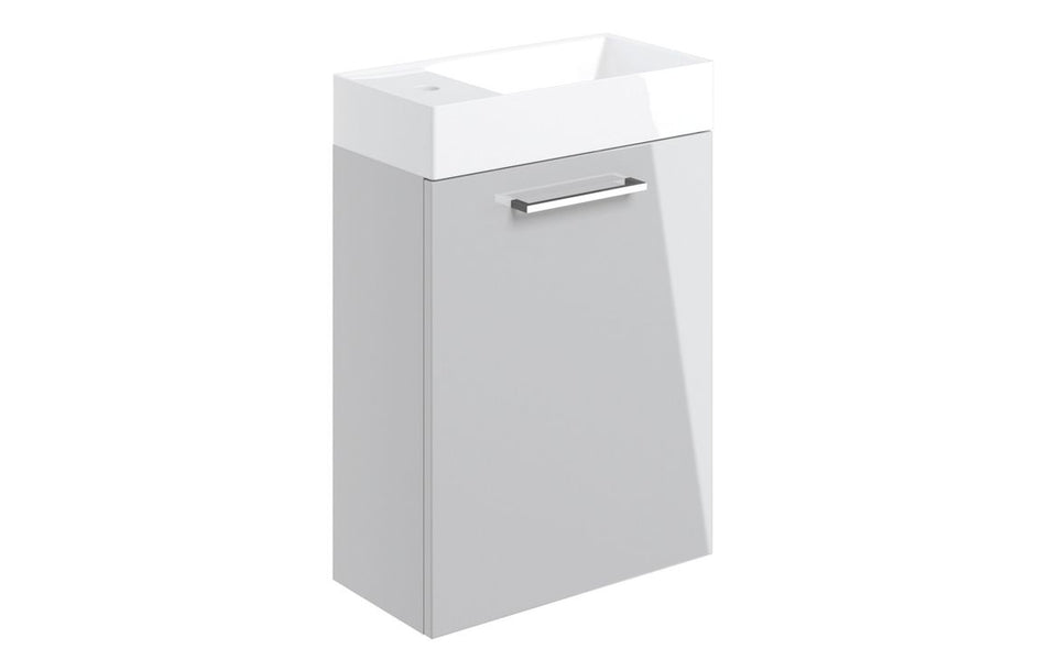 Opulent Leo 410mm Wall Hung 1 Door Basin Unit and 1 Tap Hole Basin - Grey Gloss (OBC103318)