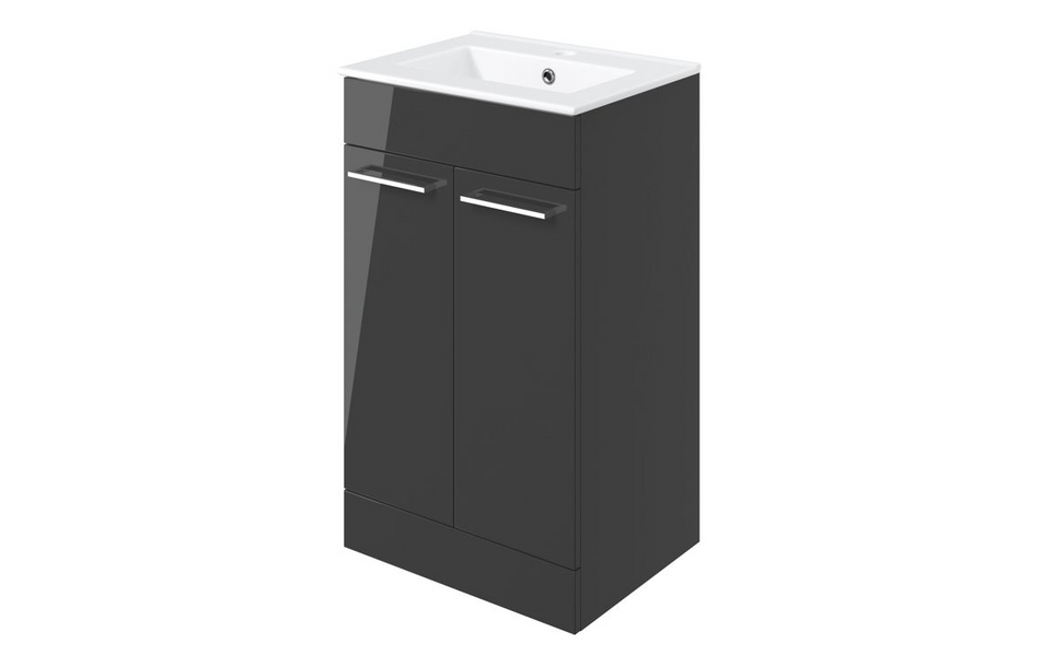 Opulent Leo 510mm Floor Standing 2 Door Basin Unit and 1 Tap Hole Thin Edge Basin - Anthracite Gloss (OBC103322)