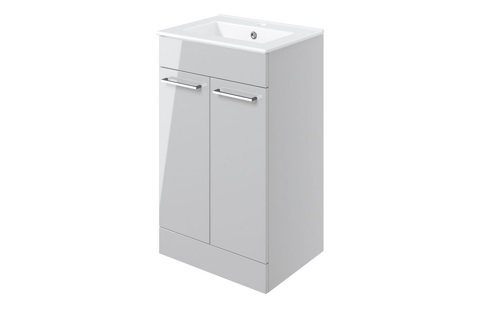 Opulent Leo 510mm Floor Standing 2 Door Basin Unit and 1 Tap Hole Thin Edge Basin - Grey Gloss (OBC103321)