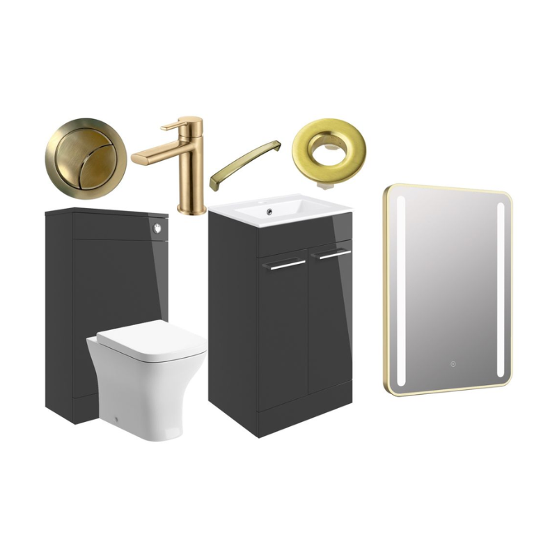 Opulent Leo 510mm Floor Standing Furniture Pack - Anthracite Gloss with Brushed Brass Finishes (OBC108135)