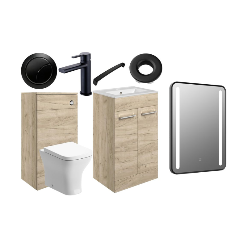 Opulent Leo 510mm Floor Standing Furniture Pack - Oak with Black Finishes (OBC108132)