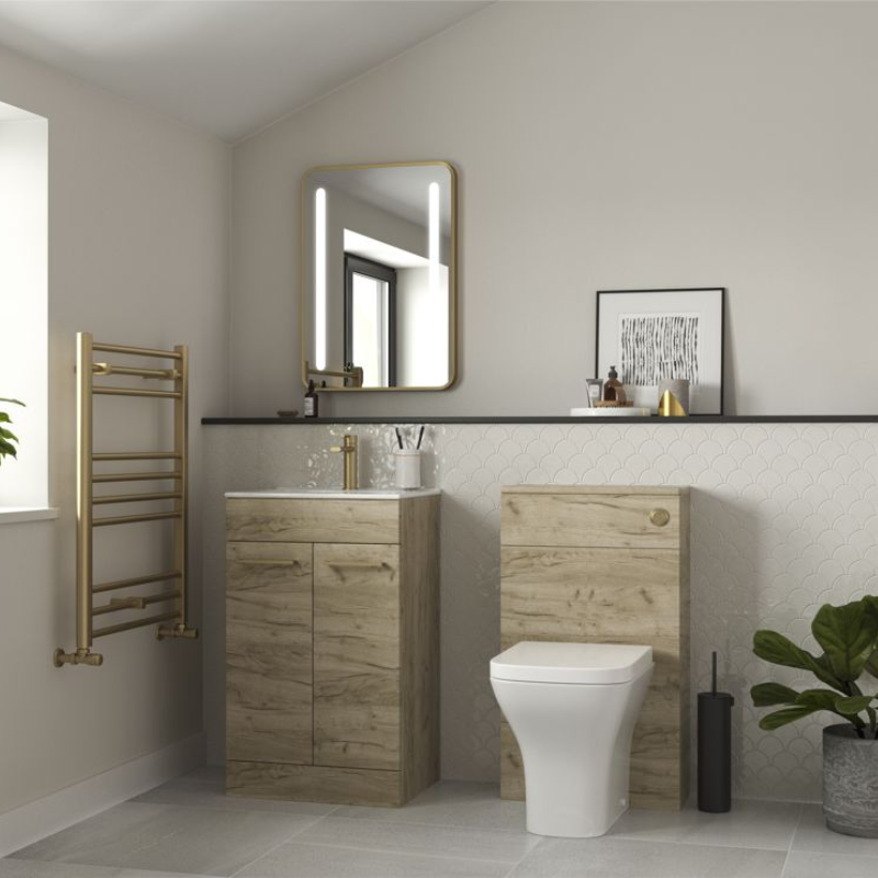 Opulent Leo 510mm Floor Standing Furniture Pack - Oak with Brushed Brass Finishes (OBC108137)