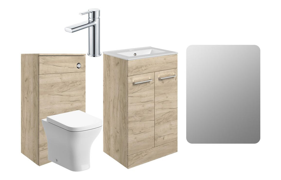 Opulent Leo 510mm Floor Standing Furniture Pack - Oak with Chrome Finishes (OBC108127)