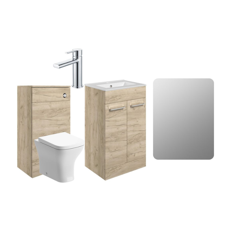 Opulent Leo 510mm Floor Standing Furniture Pack - Oak with Chrome Finishes (OBC108127)