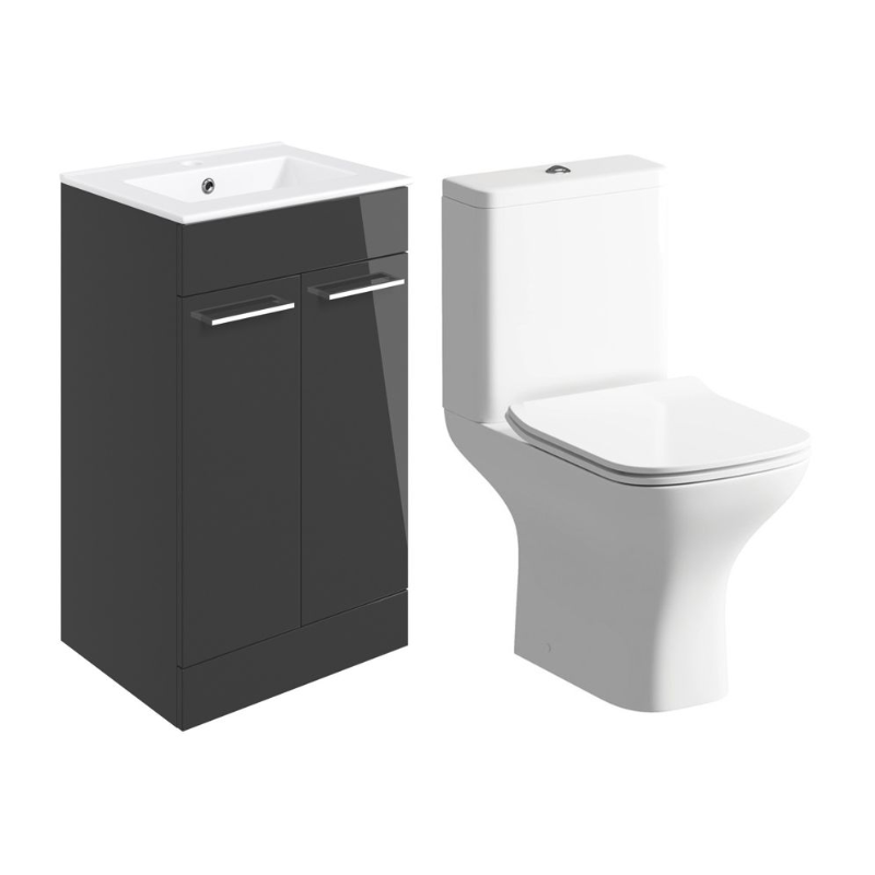 Opulent Leo 510mm Floor Standing Unit and Close Coupled WC Pack - Anthracite Gloss (OBC109078)