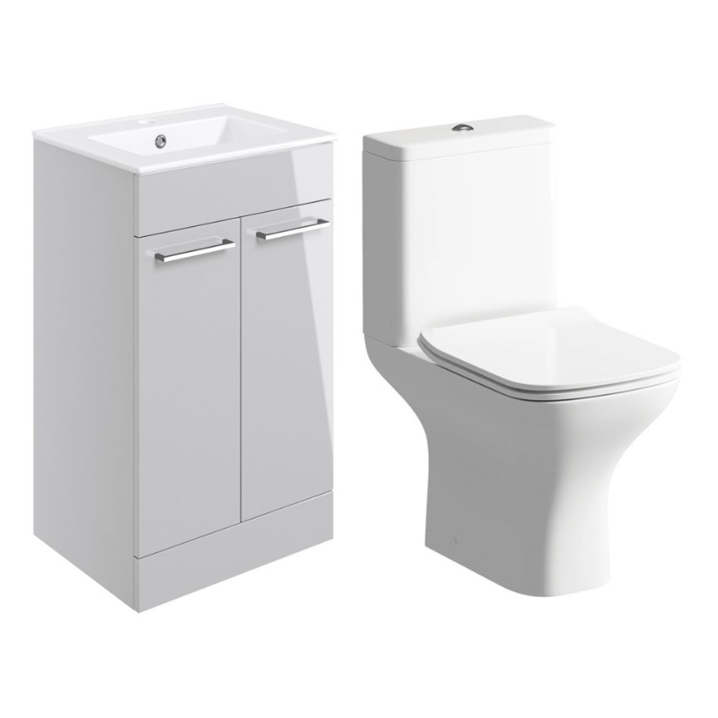 Opulent Leo 510mm Floor Standing Unit and Close Coupled WC Pack - Grey Gloss (OBC109077)