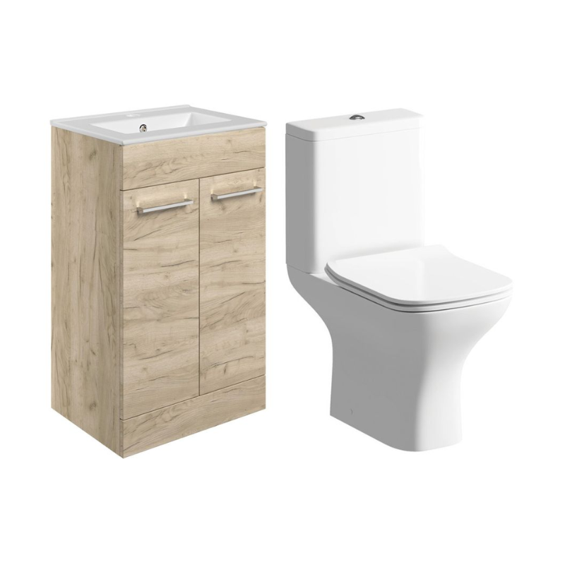 Opulent Leo 510mm Floor Standing Unit and Close Coupled WC Pack - Oak (OBC109075)