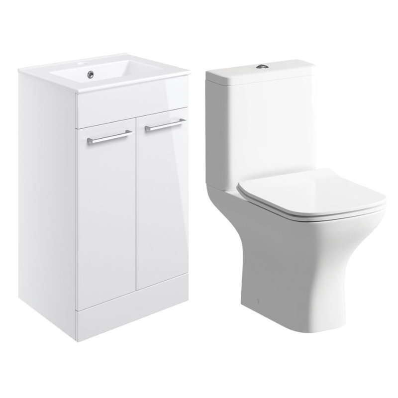 Opulent Leo 510mm Floor Standing Unit and Close Coupled WC Pack - White Gloss (OBC109076)