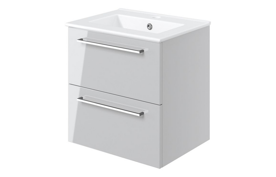Opulent Leo 510mm Wall Hung 2 Drawer Basin Unit and 1 Tap Hole Thin Edge Basin - Grey Gloss (OBC103324)
