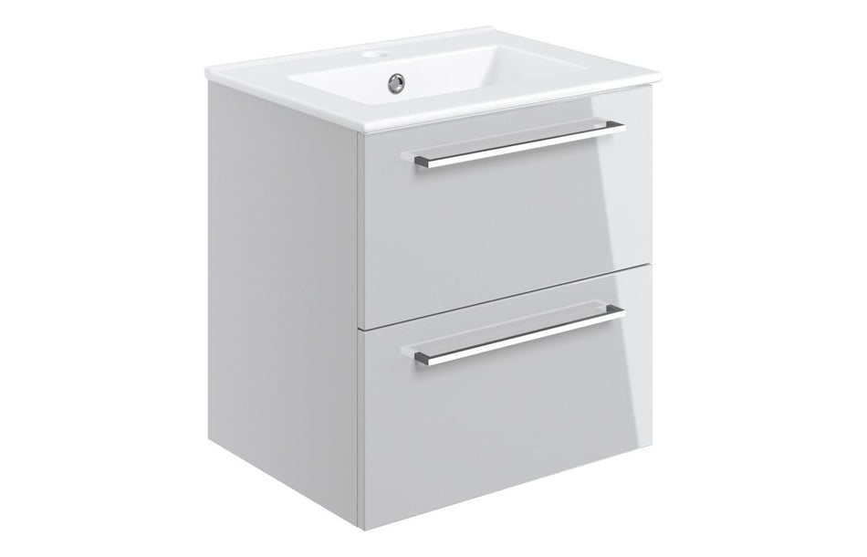 Opulent Leo 510mm Wall Hung 2 Drawer Basin Unit and 1 Tap Hole Thin Edge Basin - Grey Gloss (OBC103324)