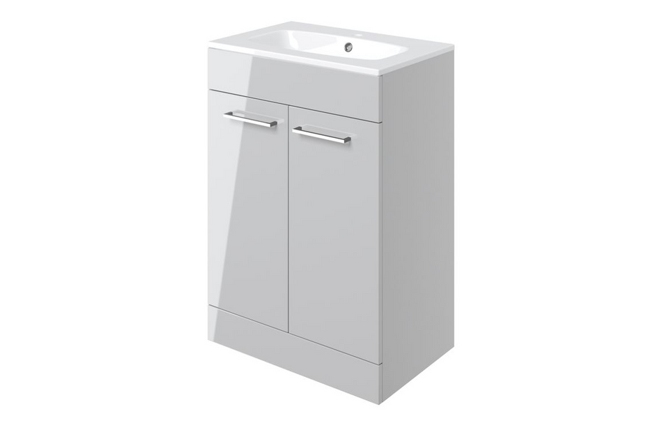 Opulent Leo 610mm Floor Standing 2 Door Basin Unit and 1 Tap Hole Thin Edge Basin - Grey Gloss (OBC103327)