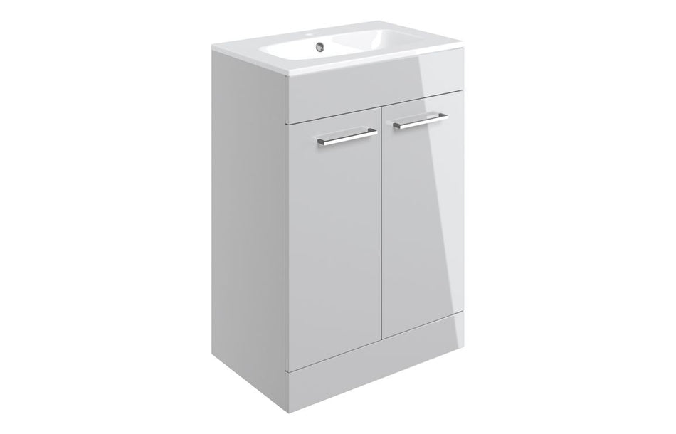 Opulent Leo 610mm Floor Standing 2 Door Basin Unit and 1 Tap Hole Thin Edge Basin - Grey Gloss (OBC103327)