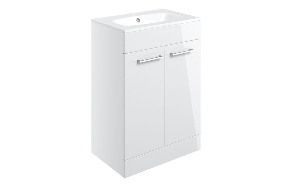 Opulent Leo 610mm Floor Standing 2 Door Basin Unit and 1 Tap Hole Thin Edge Basin - White Gloss (OBC103326)