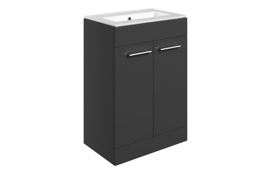 Opulent Leo 610mm Floor Standing 2 Door Basin Unit and No Tap Hole Thin Edge Basin - Anthracite Gloss (OBC111350)