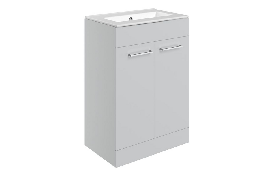 Opulent Leo 610mm Floor Standing 2 Door Basin Unit and No Tap Hole Thin Edge Basin - Grey Gloss (OBC111349)