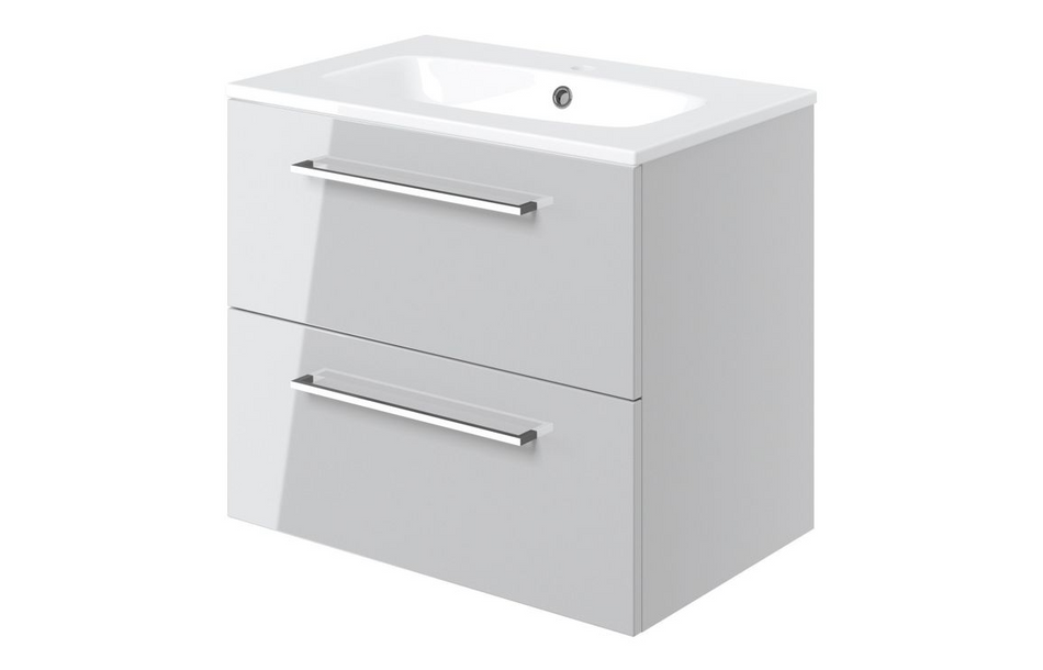Opulent Leo 610mm Wall Hung 2 Drawer Basin Unit and 1 Tap Hole Thin Edge Basin - Grey Gloss (OBC103330)