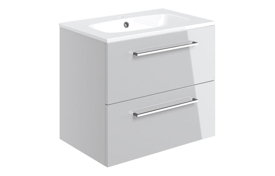 Opulent Leo 610mm Wall Hung 2 Drawer Basin Unit and 1 Tap Hole Thin Edge Basin - Grey Gloss (OBC103330)