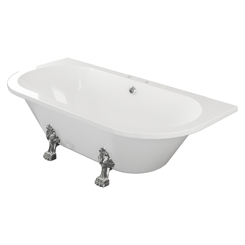 Opulent Levine Freestanding Back To Wall 1700x800x600mm Two Tap Hole Bath with Feet - White (OBC102813)