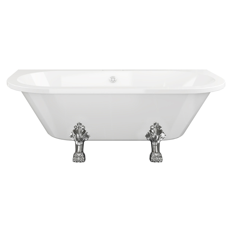 Opulent Levine Freestanding Back To Wall 1700x800x600mm Two Tap Hole Bath with Feet - White (OBC102813)