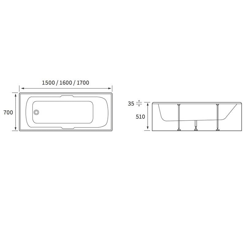 Opulent Liberace Single End Twin Grip Textured Base 8mm 1700x700x510mm Two Tap Hole Bath (OBC3089)