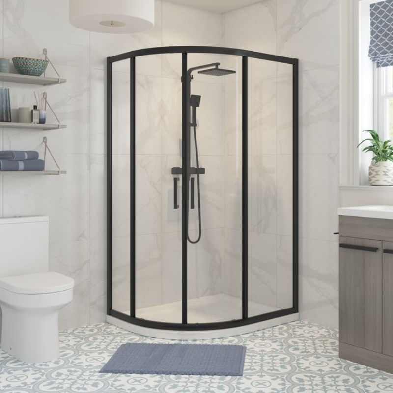 Opulent Lincoln 1000x800mm 2 Door Offset Quadrant - Matt Black (OBC116189)