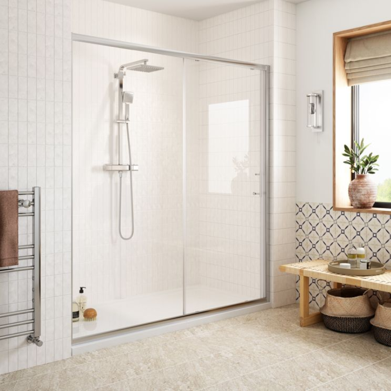 Opulent Lincoln 1200x700mm Easy-Fit Sliding Door & 45mm Tray Pack - Chrome (OBC111424)