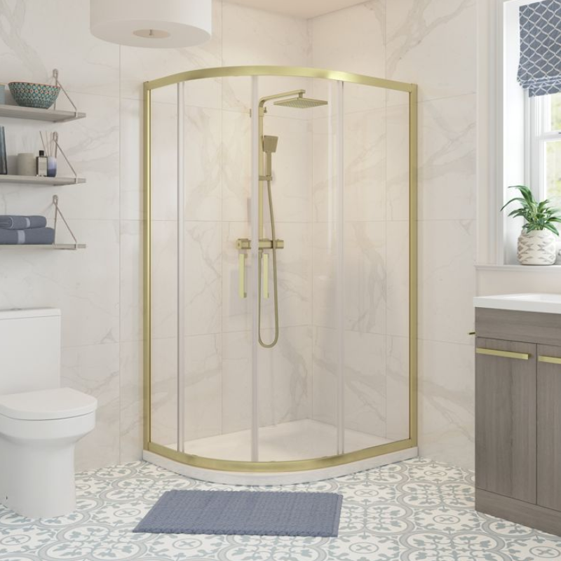 Opulent Lincoln 1200x800mm 2 Door Offset Quadrant - Brushed Brass (OBC116202)