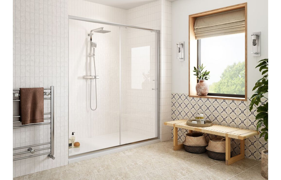 Opulent Lincoln 1400x700mm Easy-Fit Sliding Door & 45mm Tray Pack - Chrome (OBC116956)