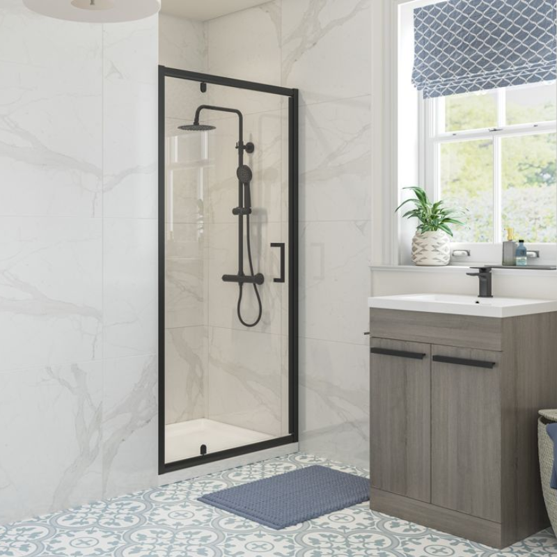 Opulent Lincoln 700mm Pivot Door - Matt Black (OBC116192)