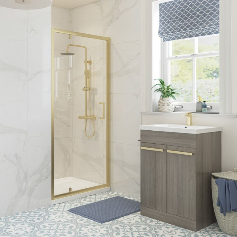 Opulent Lincoln 800mm Pivot Door - Brushed Brass (OBC116206)