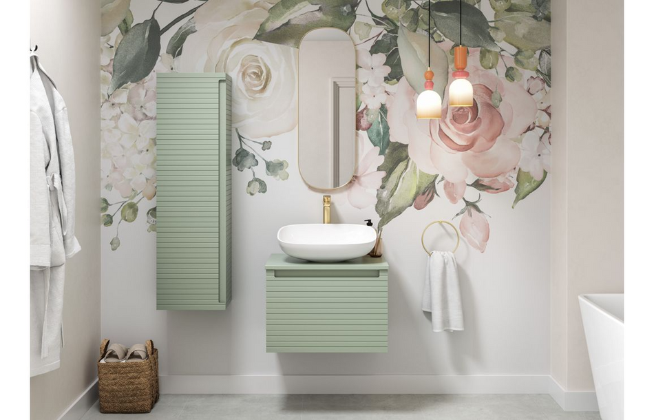 Opulent Loxley 615mm Wall Hung 1 Drawer Basin Unit and 1 Tap Hole Basin - Matt Willow Green (OBC106939)