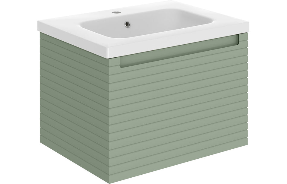 Opulent Loxley 615mm Wall Hung 1 Drawer Basin Unit and 1 Tap Hole Basin - Matt Willow Green (OBC106939)