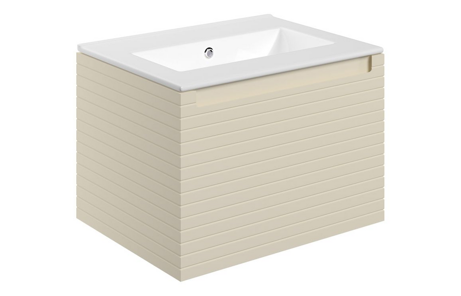 Opulent Loxley 615mm Wall Hung 1 Drawer Basin Unit and No Tap Hole Thin Edge Basin - Matt Cotton (OBC111302)