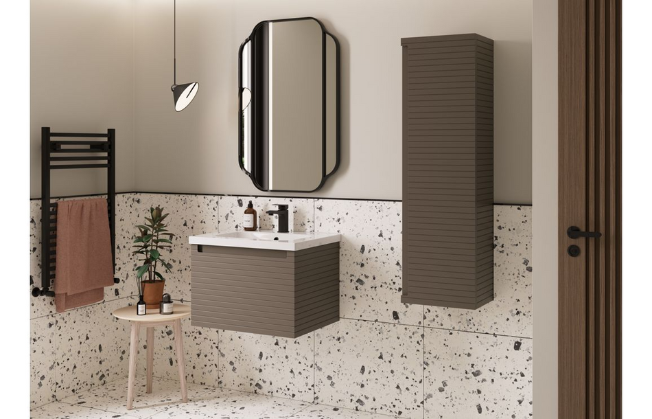 Opulent Loxley 615mm Wall Hung 1 Drawer Basin Unit and No Tap Hole Thin Edge Basin - Matt Taupe (OBC116027)